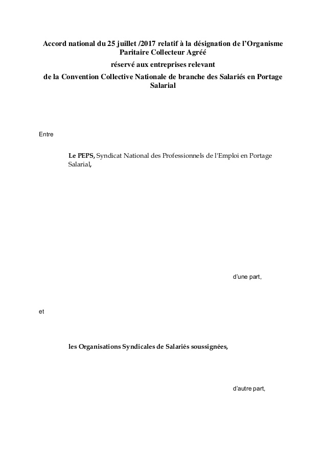 LES SALARIÉS EN PORTAGE SALARIAL DÉSIGNENT LEUR OPCA